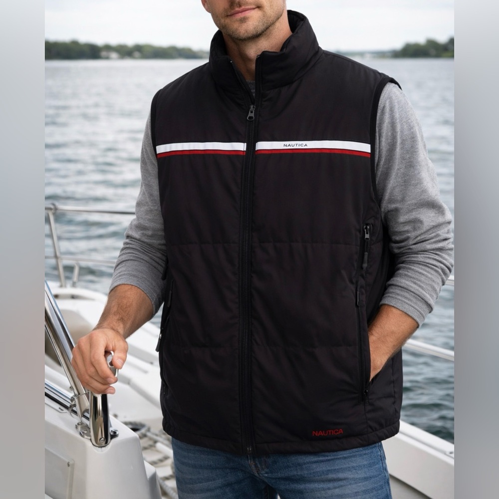 Nautica Competition Black Down Feather Puffer Vest L